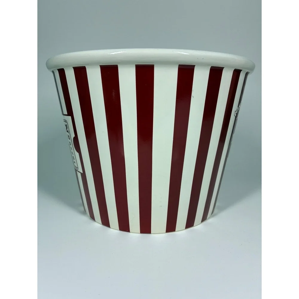 Williams Sonoma Popcorn Bowl Ceramic Red White Striped Admit One Movie Night